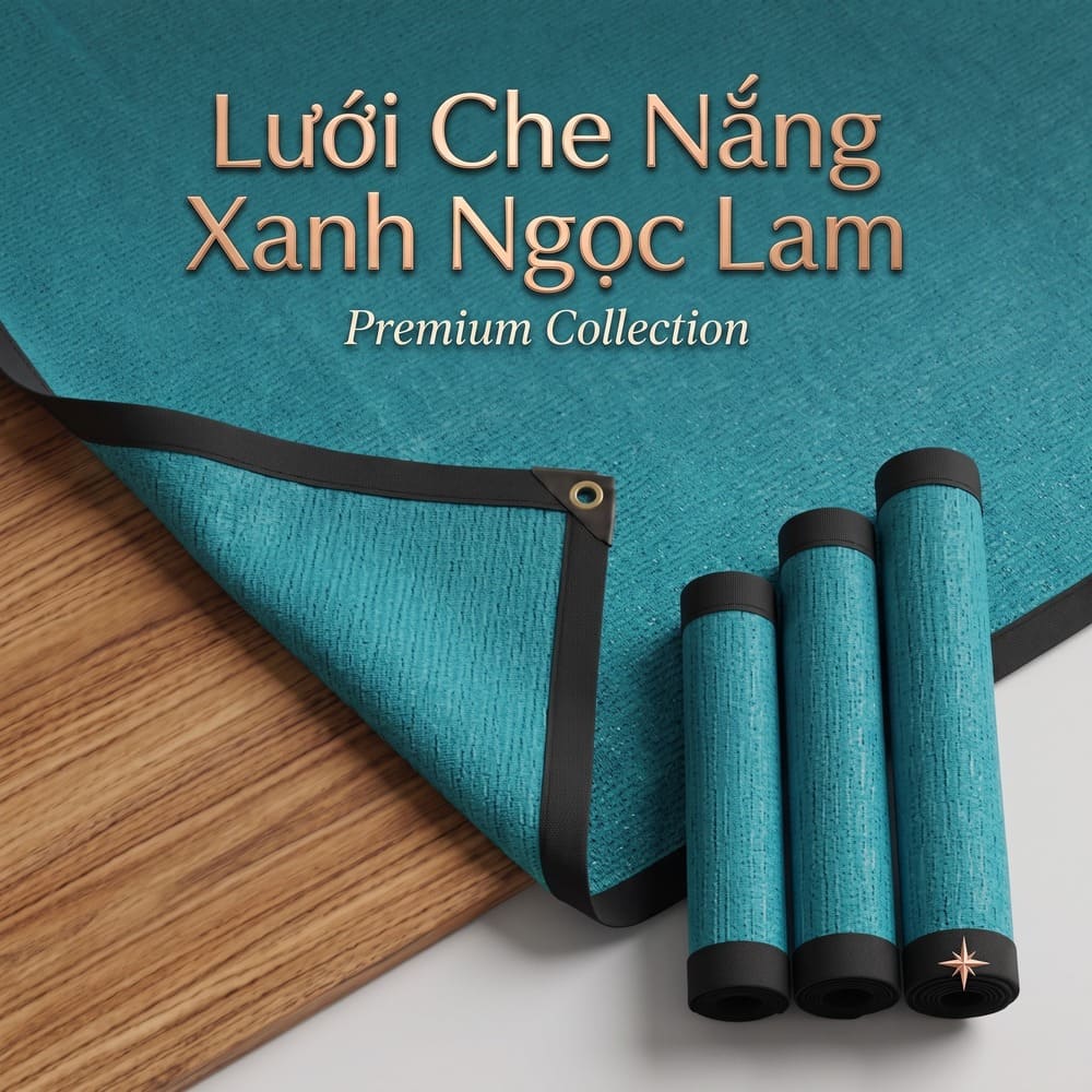Lưới Che Sân Vườn 90% 340GSM Xanh Ngọc Lam: Giải Pháp Chống Nắng Sang Trọng & Bền Bỉ