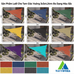 Lưới Che Nắng 90% HDPE 325GSM Hàn Quốc – Cánh Buồm Tam Giác Vuông 3x3x4.24m Cao Cấp