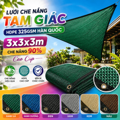 Lưới Che Nắng Tam Giác HDPE 325GSM Hàn Quốc 3x3x3m – Che Nắng 90% Cao Cấp