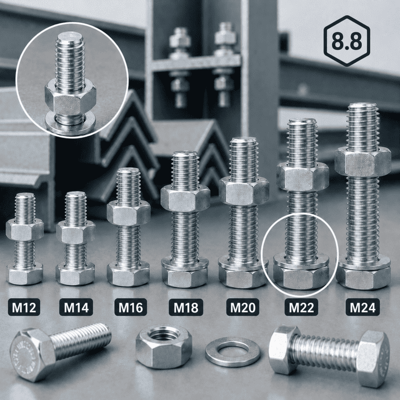 Bu Lông Liên Kết M22 Cấp Bền 8.8 Mạ Kẽm: Thông Số & Ứng Dụng