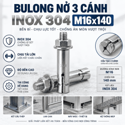 Bulong Nở 3 Cánh Inox 304 M16x140: Thông Số, Giá & Thi Công Chuẩn