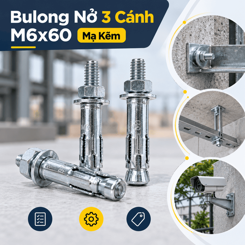 Bulong Nở 3 Cánh M6x60 Mạ Kẽm: Thông Số, Ứng Dụng & Báo Giá Chuẩn