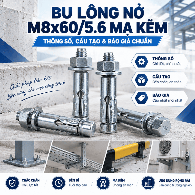 Bu Lông Nở M8x60/5.6 Mạ Kẽm: Thông Số, Cấu Tạo & Báo Giá Chuẩn