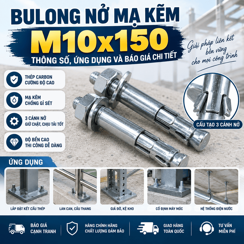Bulong Nở Mạ Kẽm M10x150: Thông Số, Ứng Dụng Và Báo Giá Chi Tiết