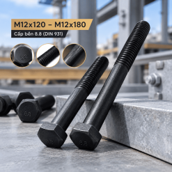 Bulong Lục Giác Ngoài Ren Lửng Đen M12x120 – M12x180 Cấp Bền 8.8 (DIN 931)