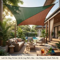 Lưới Che Nắng Tứ Giác Cắt Bo Cong Phối 2 Màu – Cản Nắng 90%, Chuẩn Thẩm Mỹ