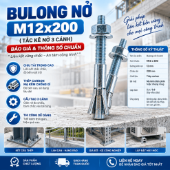 Bulong Nở M12x200 (Tắc Kê Nở 3 Cánh): Báo Giá & Thông Số Chuẩn